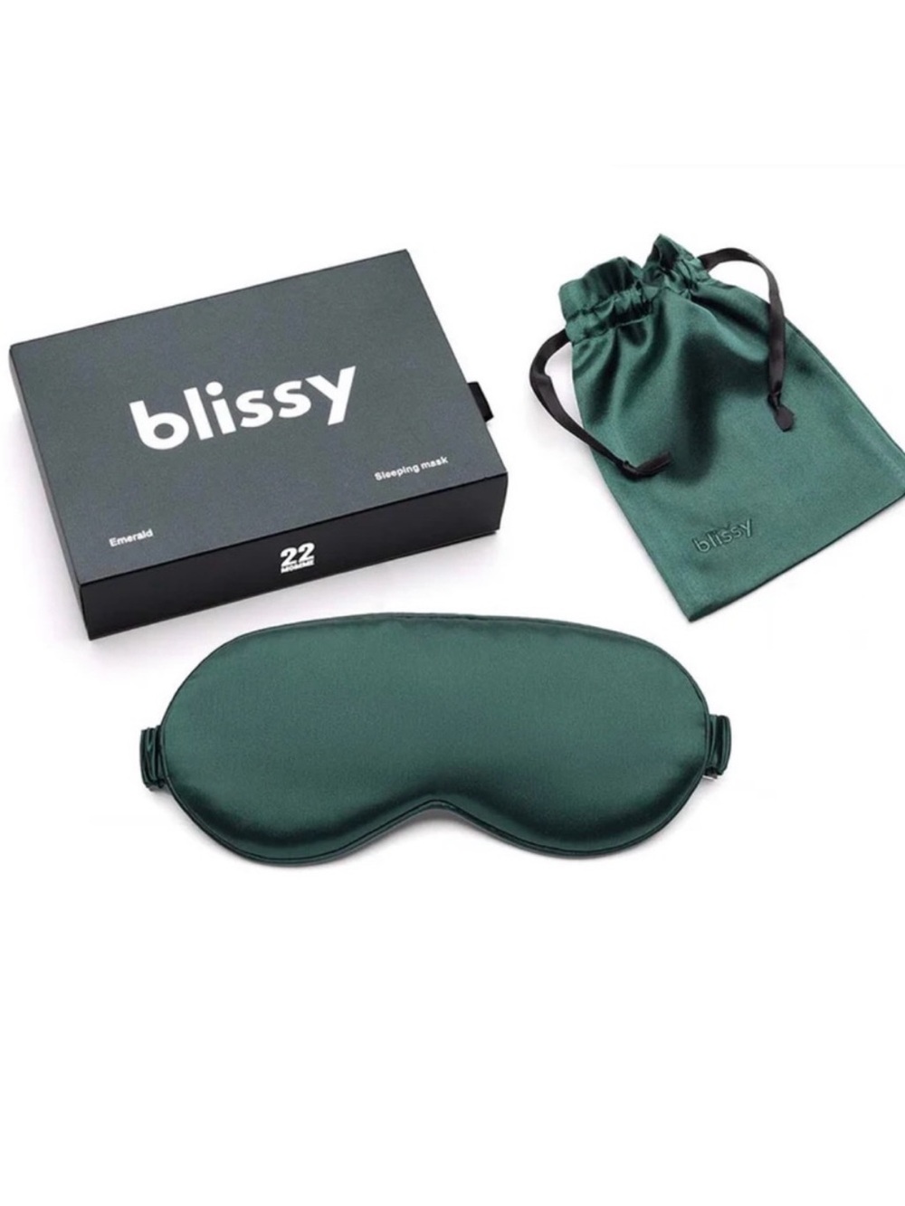 Blissy Emerald Silk Sleep Mask with Travel Pouch